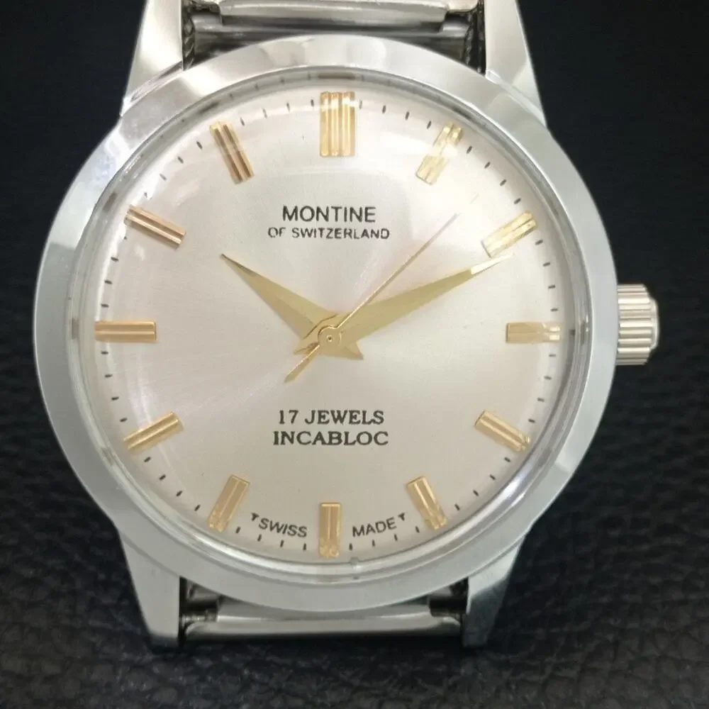 Vintage 1984 Montine Of Switzerland Manual Mens Silver Watch W/Steel Strap